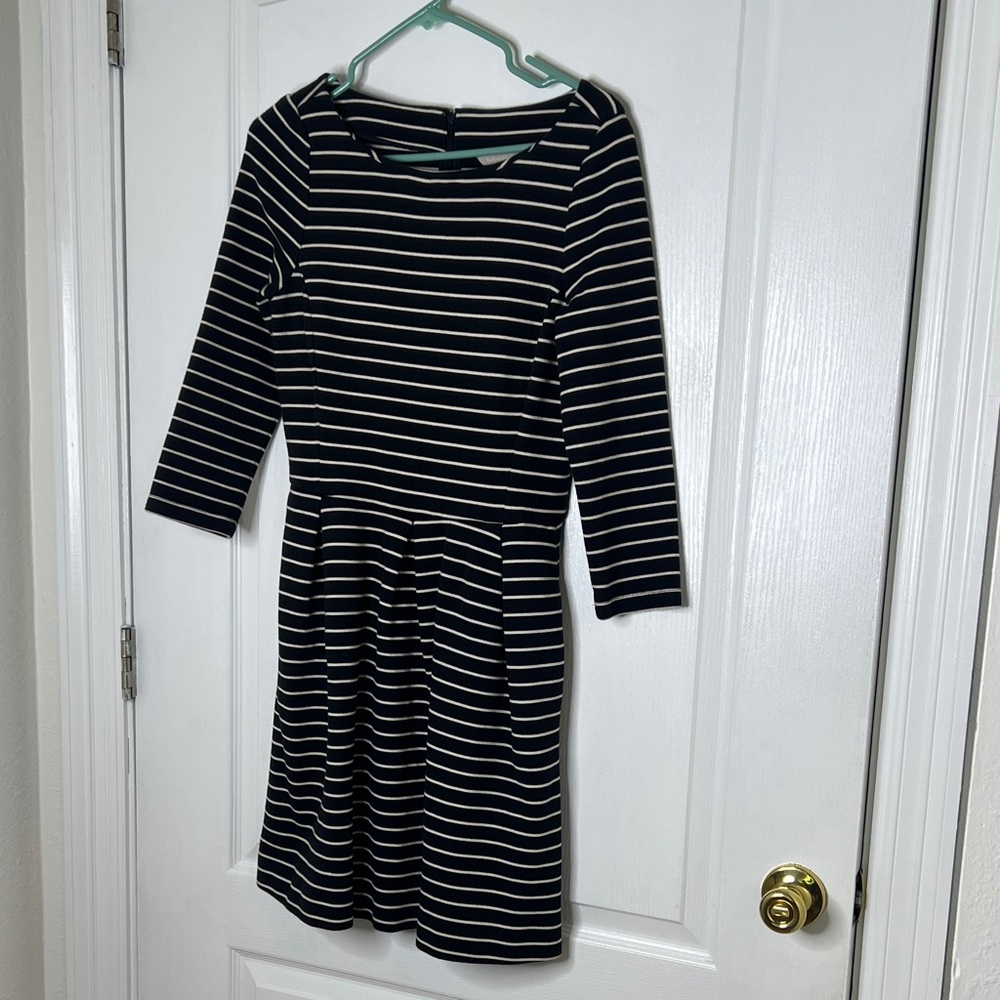 Banana Republic Black and White Striped Fit-and-Flare Dress